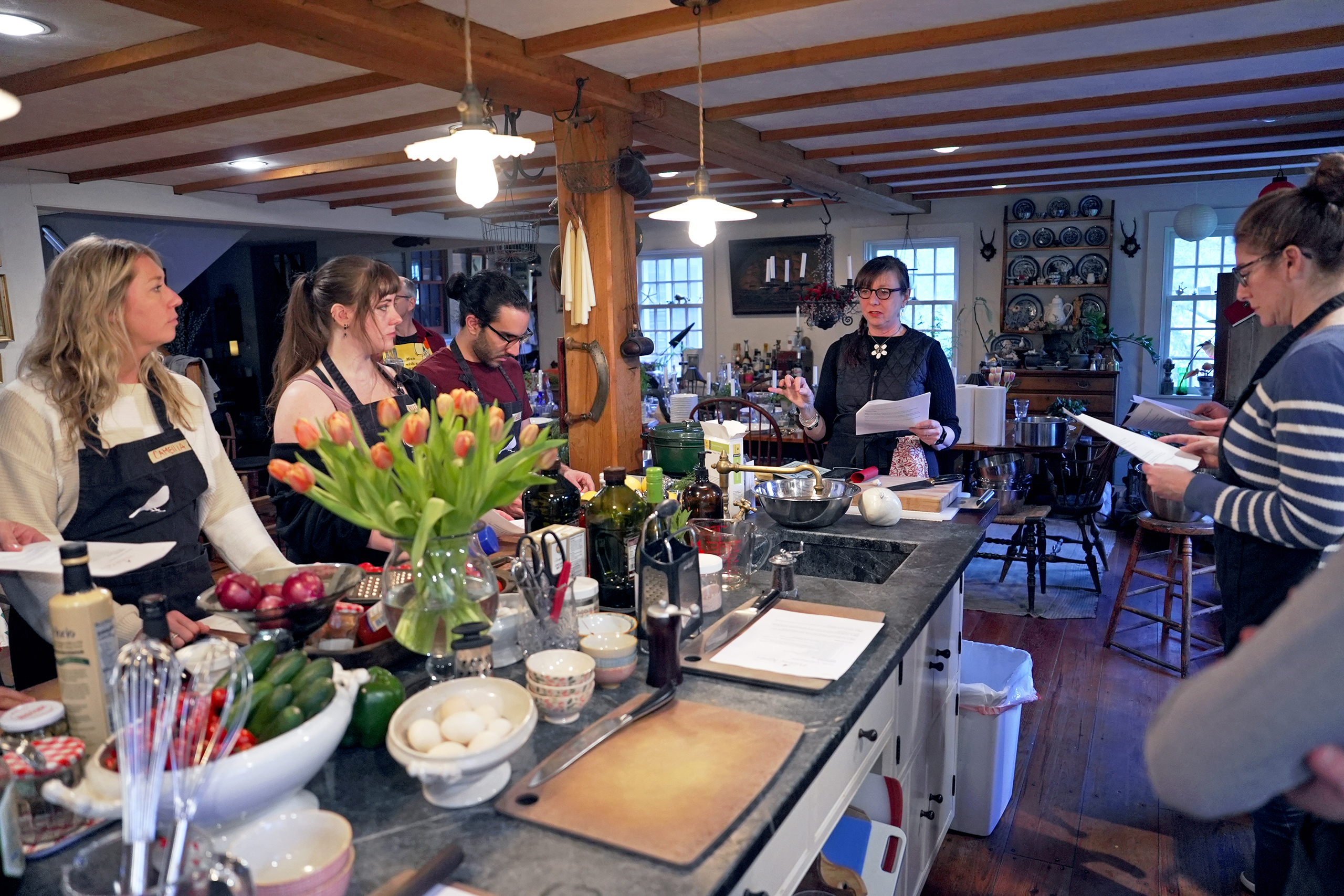 cooking class in a large country kitchen